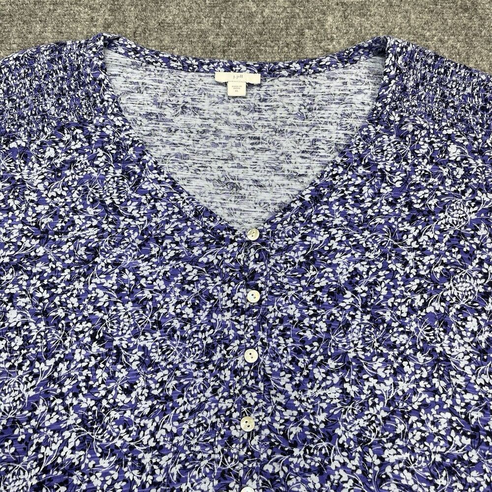 J Jill Tunic Top Womens XL Purple Floral Tiered 3/4 Sleeve Cotton Blend - Picture 2 of 11